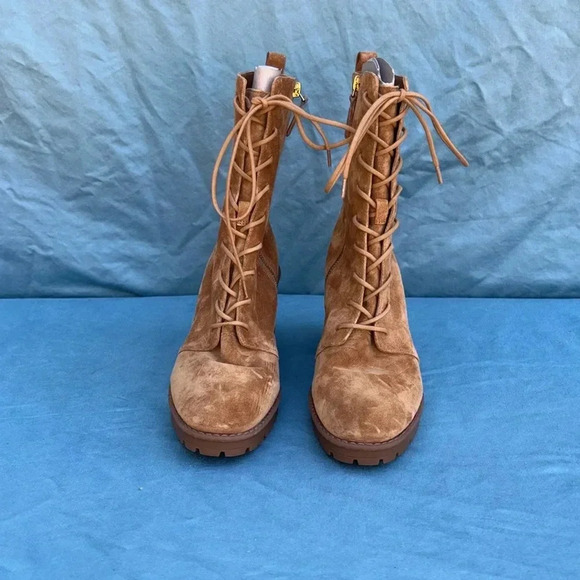 VINCE suede combat boot tan Henderson Lace brown ankle boot women sz 9.5M NWOT - Picture 10 of 10